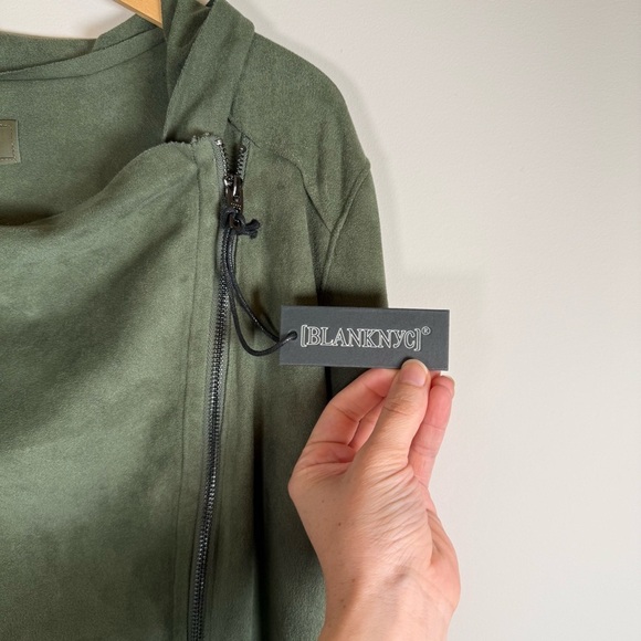 Blank NYC Faux Suede Drapey Zip Up Moto Jacket Coat Army Green Olive Size XL NWT - Picture 2 of 6
